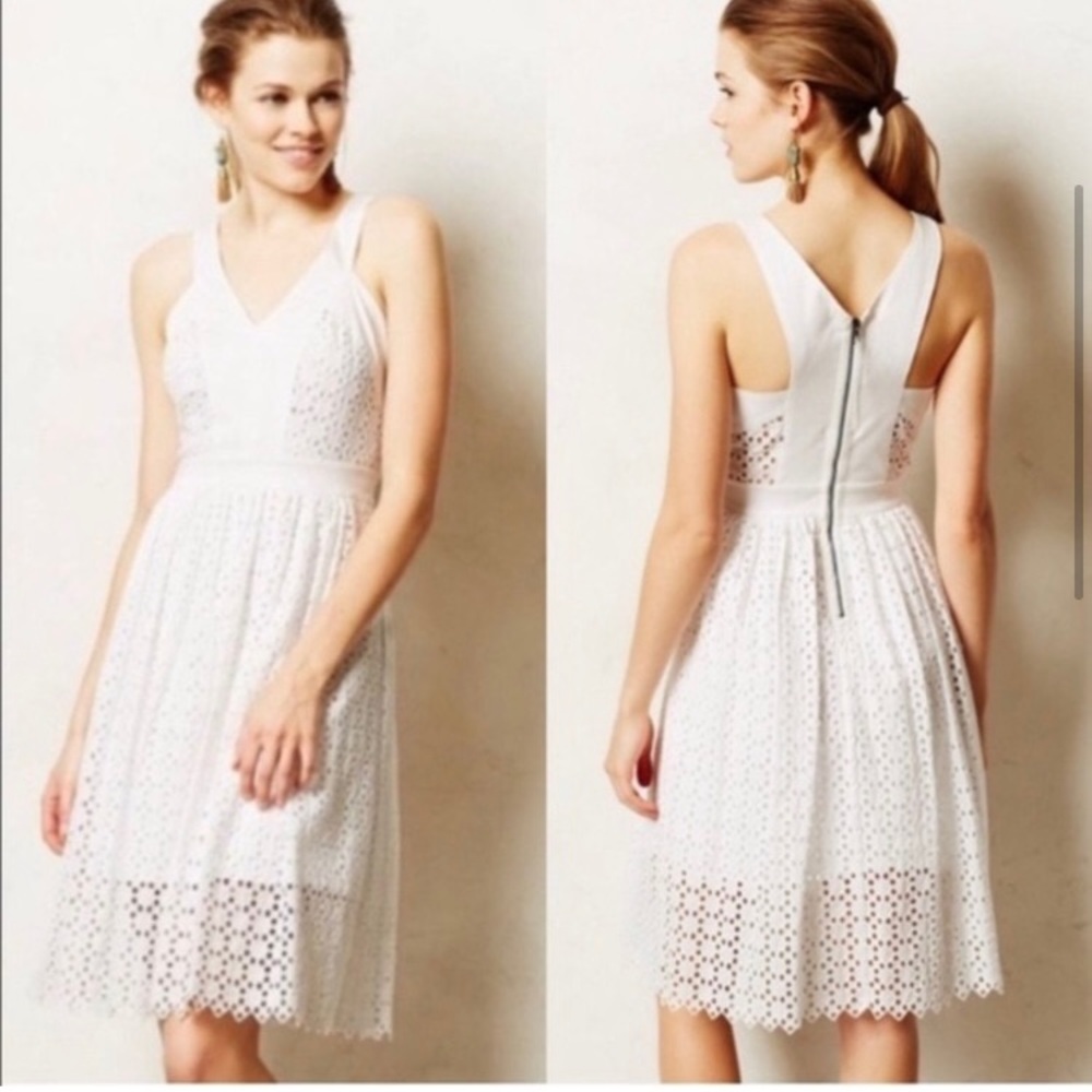 MOVING SALE!! ANTHROPOLOGIE Leifsdottir Lila White Eyelet Lace V Neck Dress Sz 0